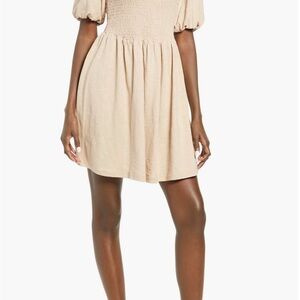 Vero Moda Beige Mini Dress with Puff Sleeves